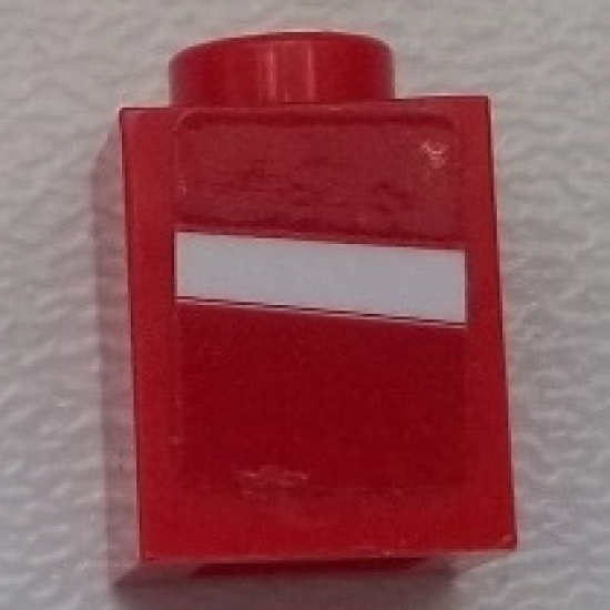 Brick 1 x 1 with White Stripe on Red Background Pattern Model Left Side (Sticker) - Set 75876