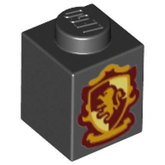 Brick 1 x 1 with Bright Light Orange, Bright Light Yellow and Dark Red Gryffindor House Lion Crest Pattern