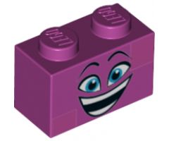 Brick 1 x 2 with Dark Azure Eyes, Raised Eyebrows, Wide Open Smile and Dark Pink Squares on Two Corners Pattern (Queen Watevra Wa'Nabi Face)