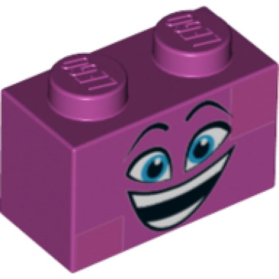 Brick 1 x 2 with Dark Azure Eyes, Raised Eyebrows, Wide Open Smile and Dark Pink Squares on Two Corners Pattern (Queen Watevra Wa'Nabi Face)