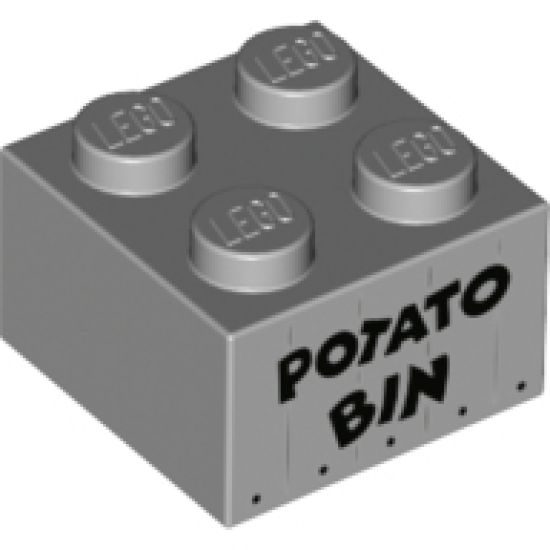 Brick 2 x 2 with Black 'POTATO BIN' Pattern