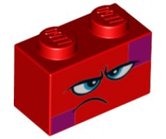 Brick 1 x 2 with Dark Azure Eyes, Furrowed Eyebrows, Frown and Magenta Squares on Two Corners Pattern (Queen Watevra Wa'Nabi Face)