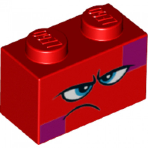 Brick 1 x 2 with Dark Azure Eyes, Furrowed Eyebrows, Frown and Magenta Squares on Two Corners Pattern (Queen Watevra Wa'Nabi Face)