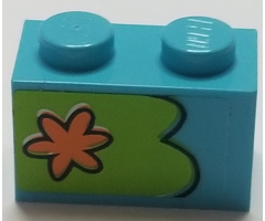 Brick 1 x 2 with Orange Flower on Lime Background Pattern, Model Left (Sticker) - Set 75903