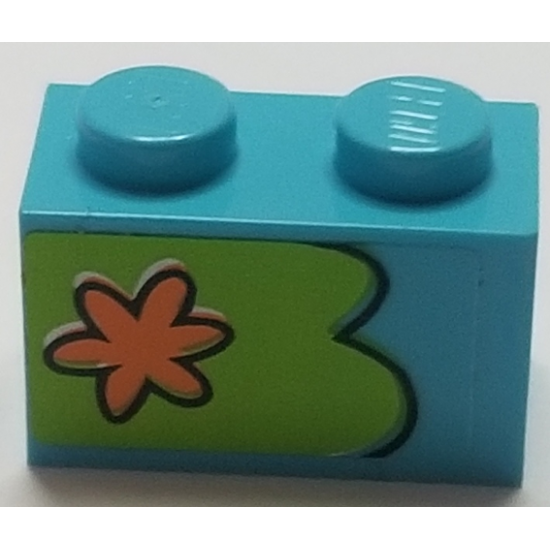 Brick 1 x 2 with Orange Flower on Lime Background Pattern, Model Left (Sticker) - Set 75903
