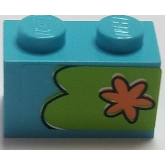 Brick 1 x 2 with Orange Flower on Lime Background Pattern, Model Right (Sticker) - Set 75903