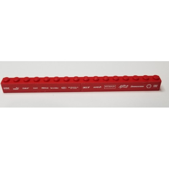 Brick 1 x 16 with 'NGK SPARK PLUGS', 'PUMA', 'SKF', 'IIR', 'MAHLE', 'BREMBO', 'MAGNETTI MARELLI', 'MUBADALA ABU DHABI' and 'ACER' Pattern (Stickers) - Set 8185
