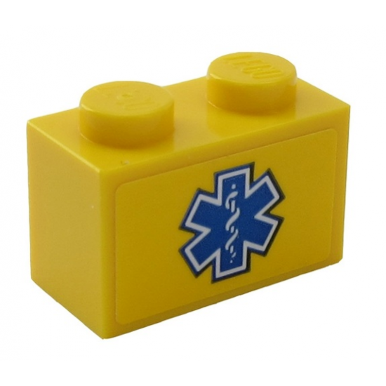 Brick 1 x 2 with Blue EMT Star of Life on Yellow Background Pattern (Sticker) - Set 60203