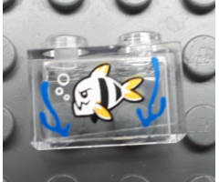 Brick 1 x 2 without Bottom Tube with Fish and Blue Seagrass Pattern (Sticker) - Set 60174
