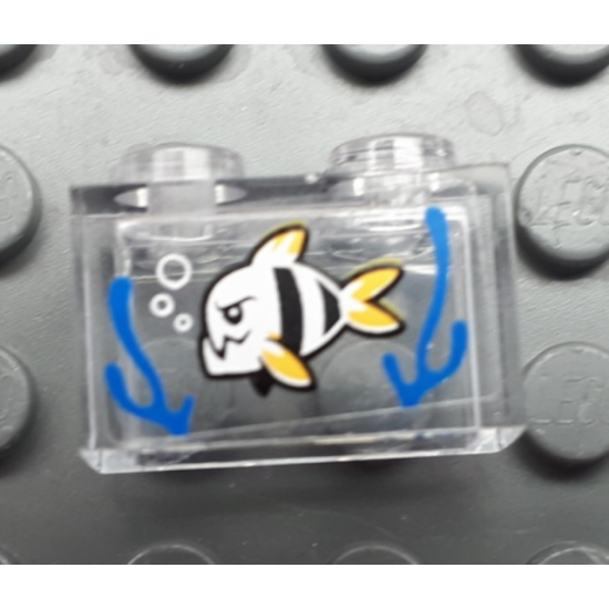 Brick 1 x 2 without Bottom Tube with Fish and Blue Seagrass Pattern (Sticker) - Set 60174
