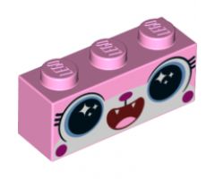 Brick 1 x 3 with Cat Face Open Mouth Smile Showing Tongue and Teeth Pattern (Disco Kitty)