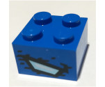 Brick 2 x 2 with Satin Trans-Light Blue and White Quadrilateral and Black Stripes and Spots (Dragon Eye) Pattern on Two Sides