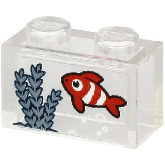 Brick 1 x 2 without Bottom Tube with Red Fish with White Stripes and Sand Blue Seagrass on Transparent Background Pattern (Sticker) - Set 60265