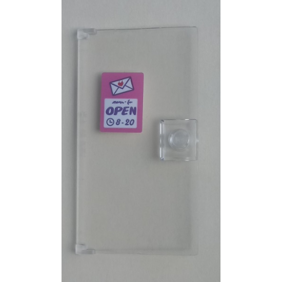 Door 1 x 4 x 6 with Stud Handle with 'OPEN 8-20' and Envelope with Red Heart Sign on Dark Pink Background Pattern (Sticker) - Set 41310