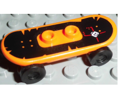 Minifigure, Utensil Skateboard with Trolley Wheel Holders with Skull Pattern (Sticker) and Black Trolley Wheels (42511pb01 / 2496)
