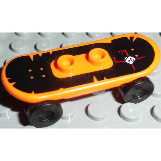 Minifigure, Utensil Skateboard with Trolley Wheel Holders with Skull Pattern (Sticker) and Black Trolley Wheels (42511pb01 / 2496)