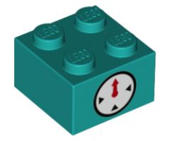 Brick 2 x 2 with Timer Black Circle and Indicators with Red Hand on White Background Pattern