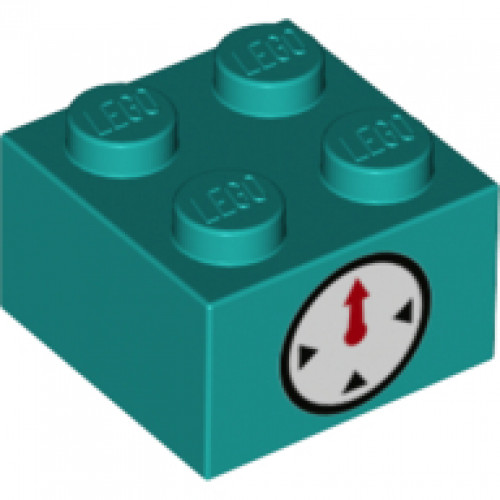 Brick 2 x 2 with Timer Black Circle and Indicators with Red Hand on White Background Pattern