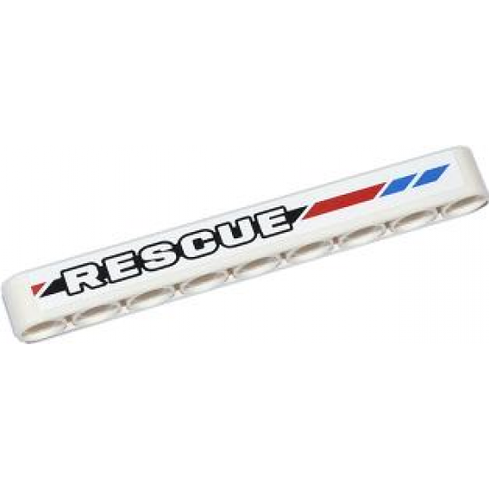 Technic, Liftarm 1 x 9 Thick with 'RESCUE' and Red and Blue Diagonal Stripes Pattern Model Left (Sticker) - Set 42020