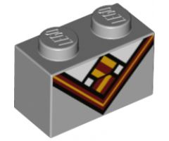 Brick 1 x 2 with Bright Light Orange and Dark Red V-Neck Collar and Tie and White Undershirt Pattern (BrickHeadz Hermione Granger / Ron Weasley Chest)