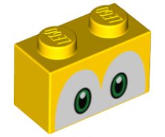 Brick 1 x 2 with Eyes Green and Black on White Background Pattern (Koopa Troopa)