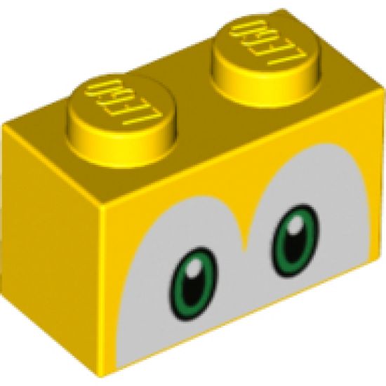 Brick 1 x 2 with Eyes Green and Black on White Background Pattern (Koopa Troopa)