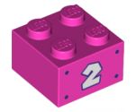 Brick 2 x 2 with White Number 2 and 4 Dark Purple Dots Pattern on Two Sides