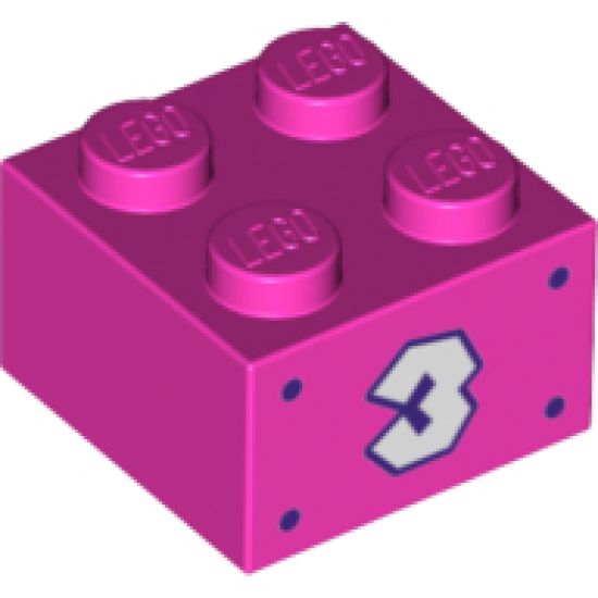 Brick 2 x 2 with White Number 3 and 4 Dark Purple Dots Pattern on Two Sides