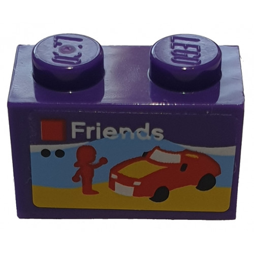 Brick 1 x 2 with White 'Friends', Red Car and Minifigure Silhouette on Beach Pattern (Sticker) - Set 40305