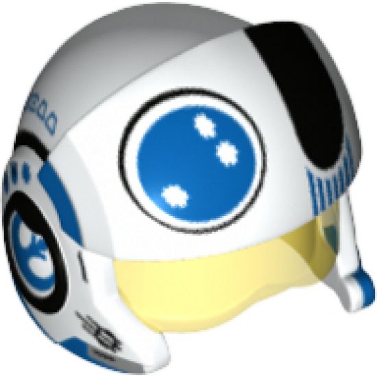 Minifigure, Headgear Helmet SW Rebel Pilot Raised Front and Microphone with Trans-Yellow Visor with Black and Blue Stripes and Blue Circle Pattern