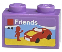 Brick 1 x 2 with White 'Friends', Red Car and Minifigure Silhouette on Beach Pattern (Sticker) - Set 40305