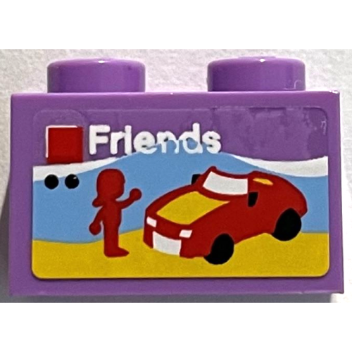 Brick 1 x 2 with White 'Friends', Red Car and Minifigure Silhouette on Beach Pattern (Sticker) - Set 40305