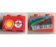 Brick 1 x 2 with Screen, Car and 1/ 02:22:18 Lap Time on One Side and Shell/Vodafone Logo on Reverse Pattern (Stickers) - Set 8144-2