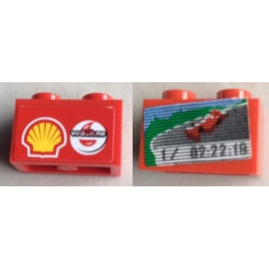 Brick 1 x 2 with Screen, Car and 1/ 02:22:18 Lap Time on One Side and Shell/Vodafone Logo on Reverse Pattern (Stickers) - Set 8144-2