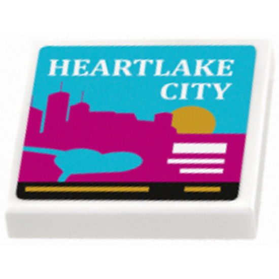 Tile 2 x 2 with 'HEARTLAKE CITY' and Skyline Pattern (Sticker) - Set 41106