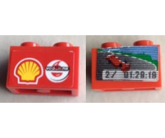 Brick 1 x 2 with Screen, Car and 2/ 01:29:18 Lap Time on One Side and Shell/Vodafone Logo on Reverse Pattern (Stickers) - Set 8144-2