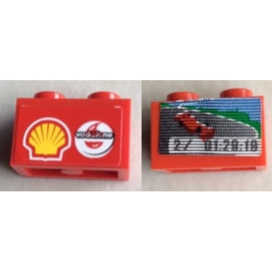 Brick 1 x 2 with Screen, Car and 2/ 01:29:18 Lap Time on One Side and Shell/Vodafone Logo on Reverse Pattern (Stickers) - Set 8144-2