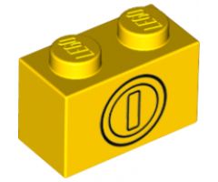 Brick 1 x 2 with Black Coin Pattern