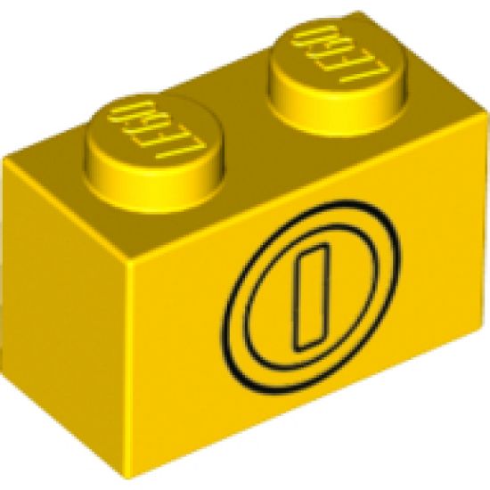 Brick 1 x 2 with Black Coin Pattern