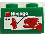 Brick 1 x 2 with White 'Ninjago', Red Minifigure Silhouette and Dragon Pattern (Sticker) - Set 40305