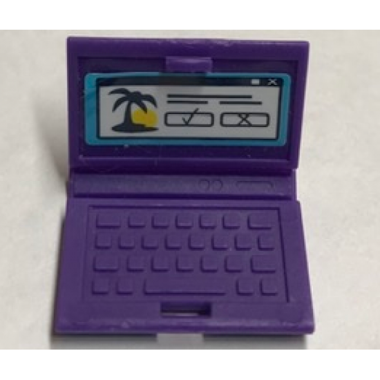 Minifigure, Utensil Computer Laptop with Palm Tree and Checkmark and Cross on Screen Pattern (Sticker) - Set 41314