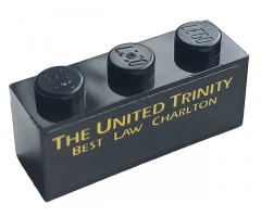 Brick 1 x 3 with Yellow 'THE UNITED TRINITY BEST LAW CHARLTON' Pattern (Sticker) - Set 10272