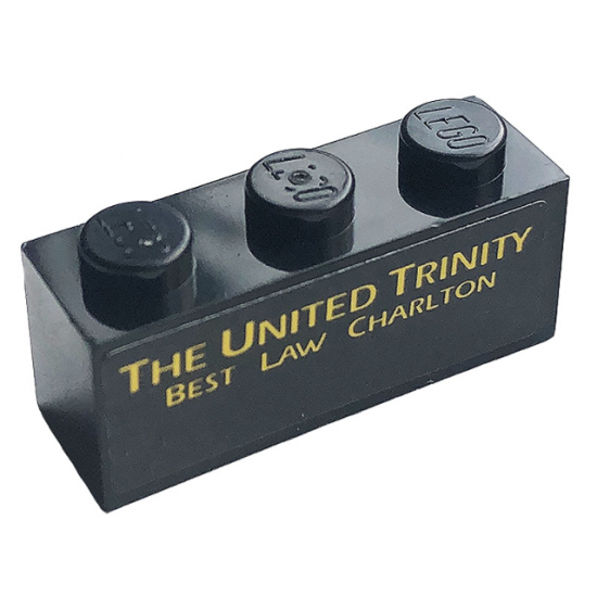Brick 1 x 3 with Yellow 'THE UNITED TRINITY BEST LAW CHARLTON' Pattern (Sticker) - Set 10272