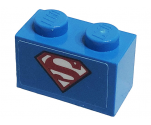 Brick 1 x 2 with Red, White, and Black Superman 'S' Logo Pattern (Sticker) - Set 41233