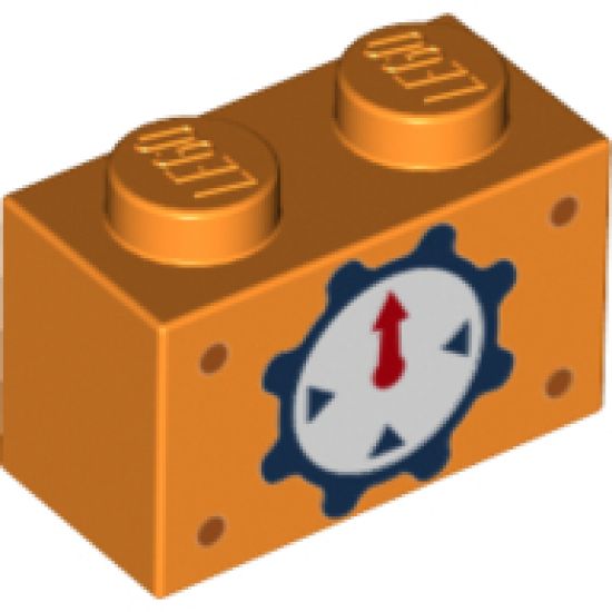 Brick 1 x 2 with Red Pointer, Dark Blue Cog and Triangles Pattern