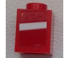 Brick 1 x 1 with White Stripe on Red Background Pattern Model Left Side (Sticker) - Set 75876