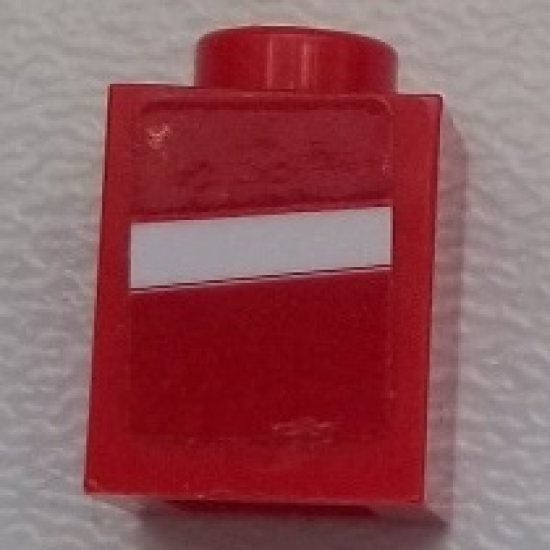 Brick 1 x 1 with White Stripe on Red Background Pattern Model Left Side (Sticker) - Set 75876