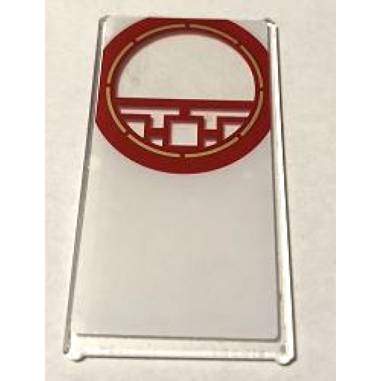 Glass for Window 1 x 4 x 6 with Red and Gold Circle and Geometric Frame on Translucent White Background Pattern (Sticker) - Set 70670