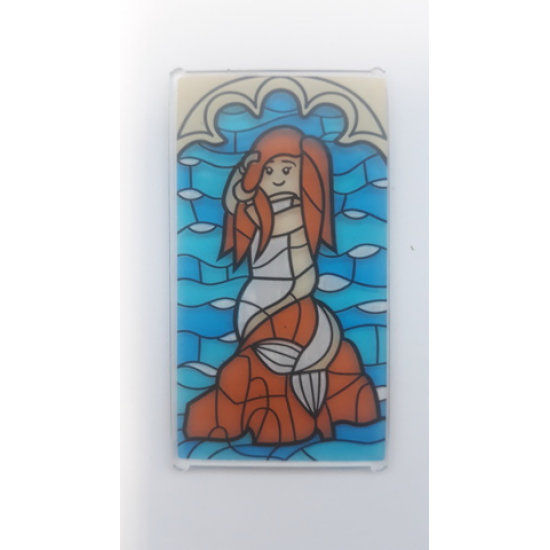 Glass for Window 1 x 4 x 6 with Stained Glass Mermaid Sitting on Rock Pattern (Sticker) - Set 75948