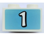 Brick 2 x 2 with White Number 1 on Medium Azure Background Pattern (Sticker) - Set 41352
